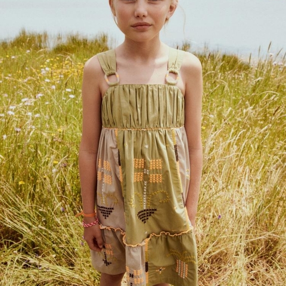 Zara Girls  Embroidered Strappy Dress Sizes 9 and; 11-12 Years Khaki - Picture 8 of 11
